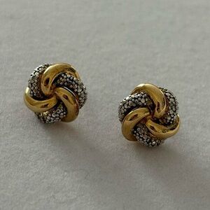 PAJ 925 Sterling Silver Gold Tone Bedazzled Round Knot Stud Earrings